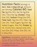Nutrition label for the Pineapple Passion Fruit Lemonade syrup.